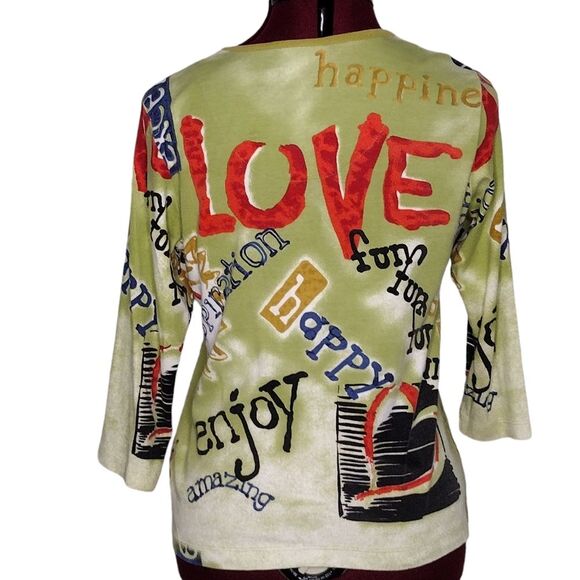 Chico's graphic Design size M/8 stretch knit Cotton long sleeve round neck top - Picture 2 of 7